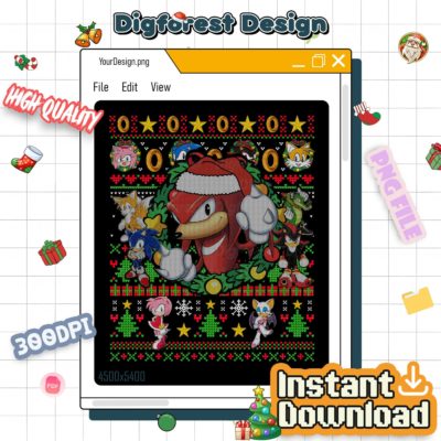 Knuckles the Echidna Sonic Christmas PNG – Sonic Family Ugly Christmas PNG, Group Matching Christmas Design