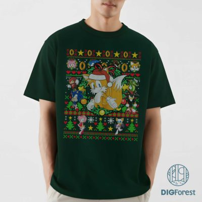 Miles Prower Sonic Christmas PNG – Sonic Family Ugly Christmas PNG, Group Matching Christmas Design