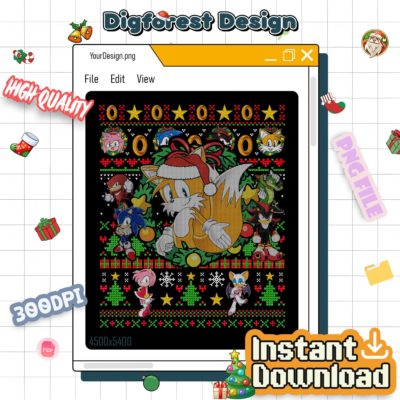 Miles Prower Sonic Christmas PNG – Sonic Family Ugly Christmas PNG, Group Matching Christmas Design
