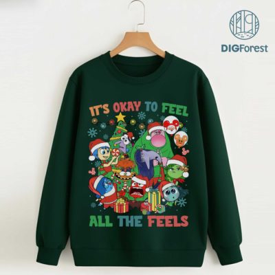 Inside Out It’s Okay to Feel All the Feels PNG – Disneyland Family Christmas Matching, Emotions Very Merry Gifts 2025