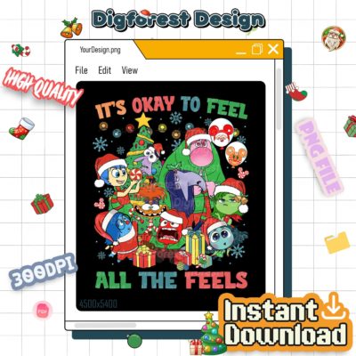 Inside Out It’s Okay to Feel All the Feels PNG – Disneyland Family Christmas Matching, Emotions Very Merry Gifts 2025