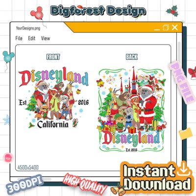 Zootopia 2 Christmas Lights PNG – Judy Hopps, Nick Wilde, Finnick Disneyland 2025 Trip Xmas Design