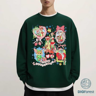 Watercolor Disneyland Zootopia Christmas Coquette Bow PNG – Varsity Xmas Design, Family Christmas PNG