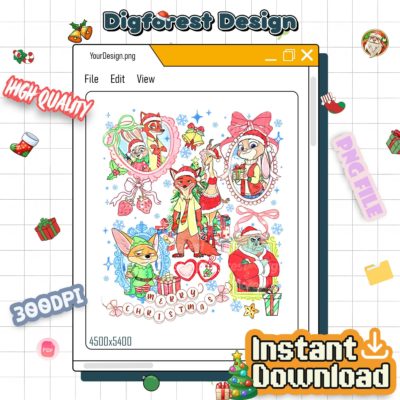 Watercolor Disneyland Zootopia Christmas Coquette Bow PNG – Varsity Xmas Design, Family Christmas PNG