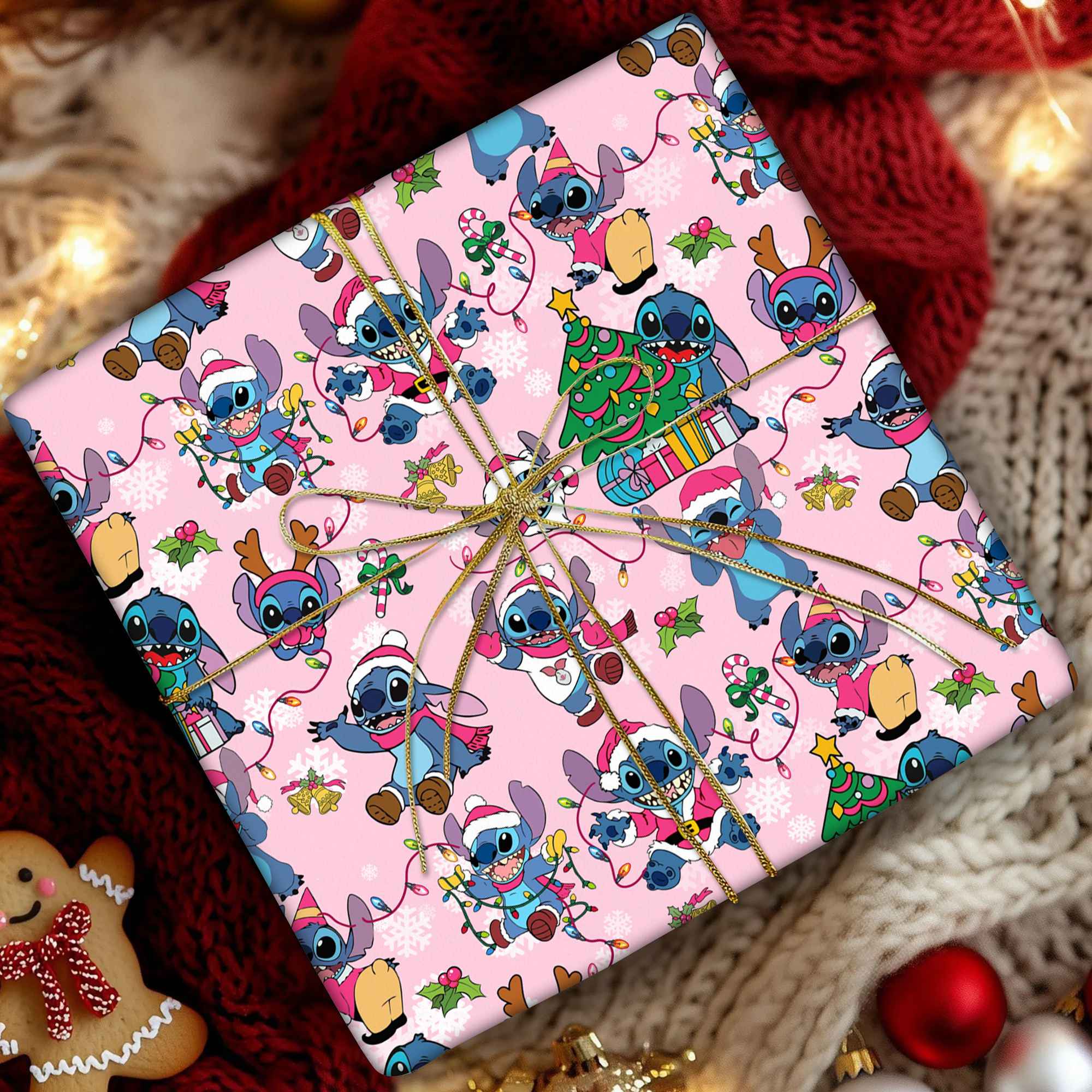 Stitch & Lilo Christmas – Disneyland Holiday Seamless Pattern Gift Wrap, Cute Couple Xmas Paper, Birthday Wrap Stitch & Lilo Christmas – Disneyland Holiday Seamless Pattern Gift Wrap, Cute Couple Xmas Paper, Birthday Wrap