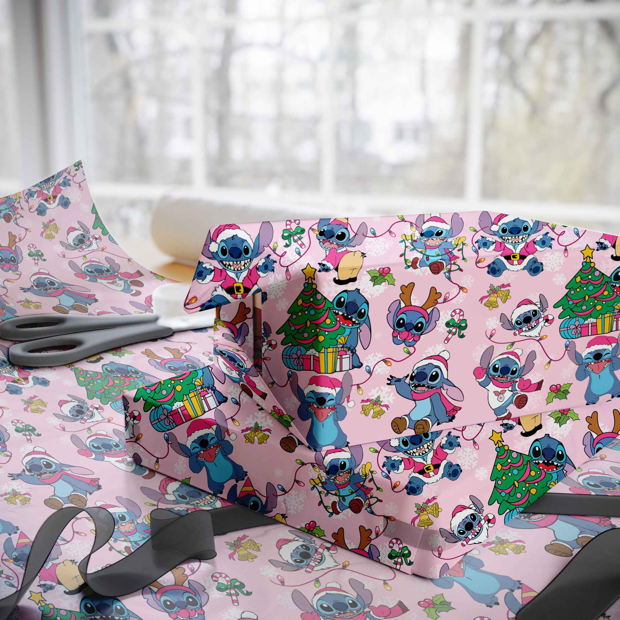 Stitch & Lilo Christmas – Disneyland Holiday Seamless Pattern Gift Wrap, Cute Couple Xmas Paper, Birthday Wrap Stitch & Lilo Christmas – Disneyland Holiday Seamless Pattern Gift Wrap, Cute Couple Xmas Paper, Birthday Wrap