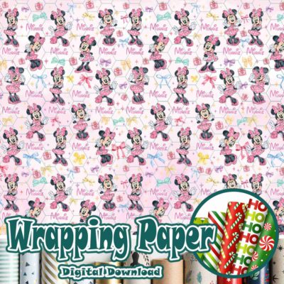 Disney Minnie Christmas Wrapping Paper – Cute Kawaii Pink Xmas Gift Wrap for Holiday Gifts