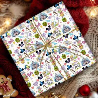 Disneyland Christmas Seamless Pattern – Mickey & Friends Digital Paper Holiday Birthday Christmas Gifts