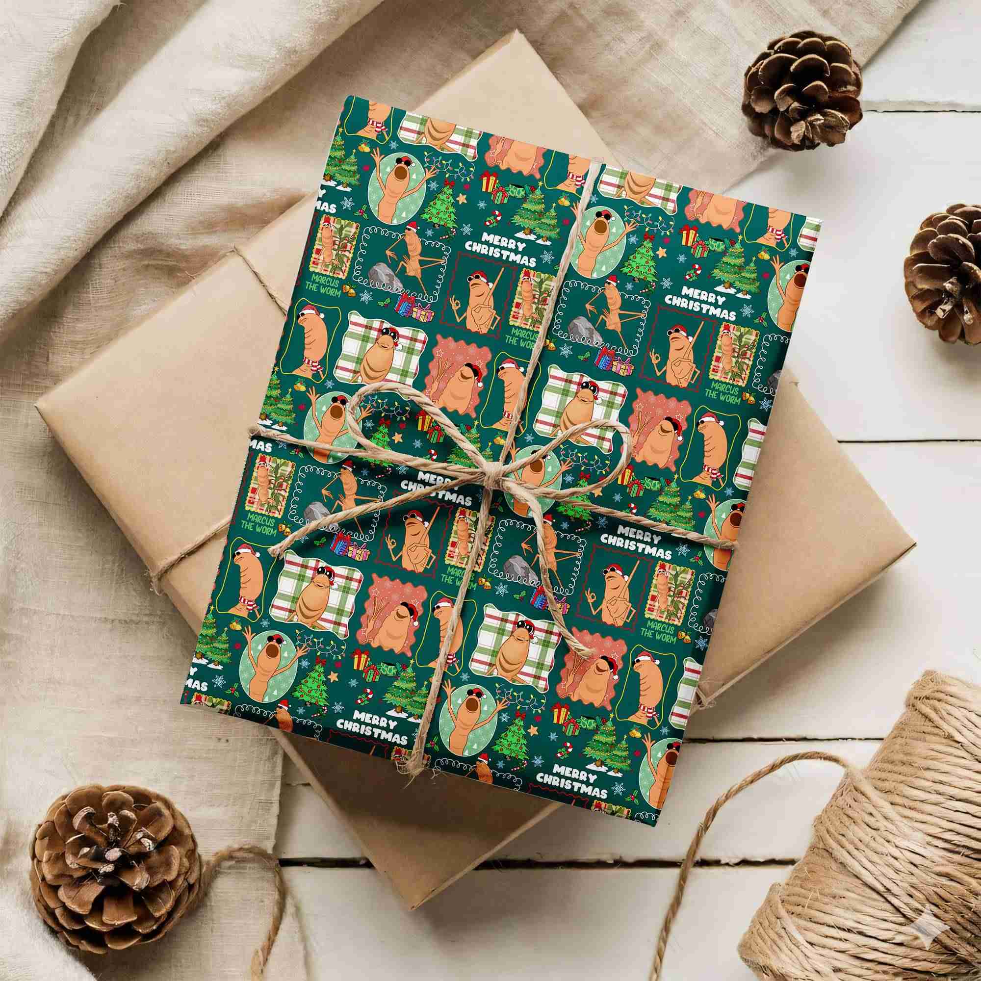 Marcus the Worm Wrapping Paper – Funny Christmas Gift Wrap, Marcus Holiday Wrapping Design Marcus the Worm Wrapping Paper – Funny Christmas Gift Wrap, Marcus Holiday Wrapping Design