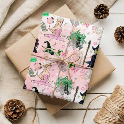 Wicked Movie Wrapping Paper – Glinda & Elphaba Green/Pink Matching, 2025 Christmas Holiday Gift Paper