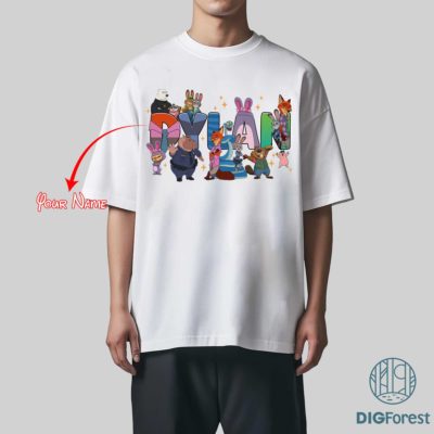 Custom Name Zootopia 2 Character PNG – Judy Hopps & Nick Wilde, Disneyland Family Trip Magic Kingdom File