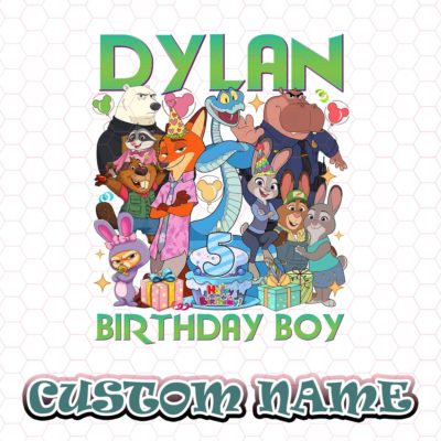 Zootopia 2 Birthday Custom Name & Age PNG – Kids Party Shirt Design, Animal Digital Download