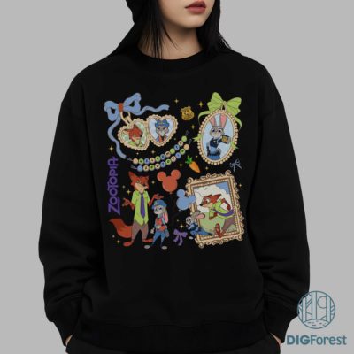 Coquette Zootopia PNG – Judy Hopps & Nick Wilde, Cute Bow Retro Zootropolis Disney WDW 2025 Family Trip Design