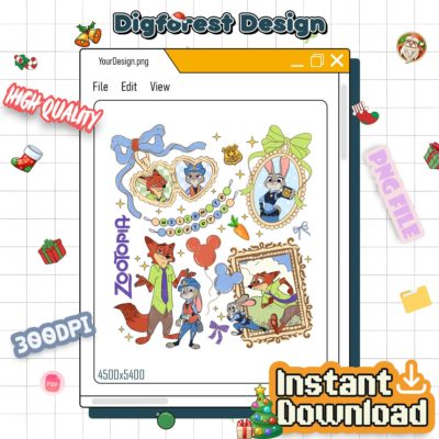 Coquette Zootopia PNG – Judy Hopps & Nick Wilde, Cute Bow Retro Zootropolis Disney WDW 2025 Family Trip Design