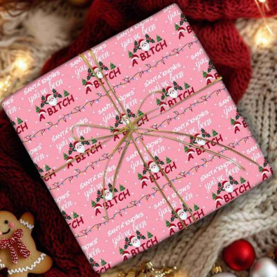 Funny Santa Seamless Pattern – Santa Knows You’ve Been a Bitch Xmas Wrap Christmas Gift 07