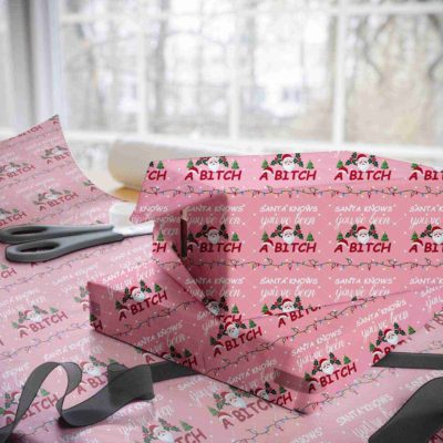 Funny Santa Seamless Pattern – Santa Knows You’ve Been a Bitch Xmas Wrap Christmas Gift 07