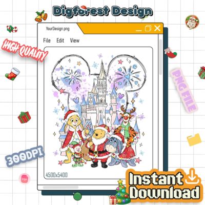 Vintage Winnie the Pooh Christmas PNG – Most Wonderful Time of the Year Pooh & Friends Merry Christmas Design