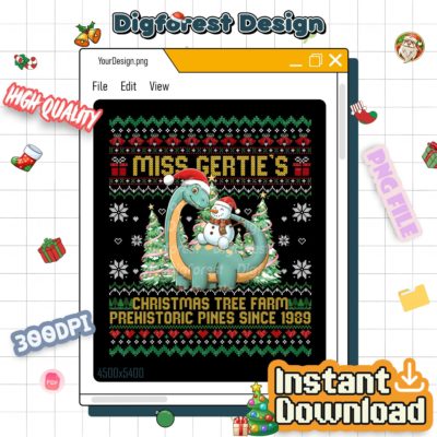 Dinosaur Christmas Tree Farm PNG – Theme Park Holiday Vacation Design, Miss Gertie’s Xmas Gift