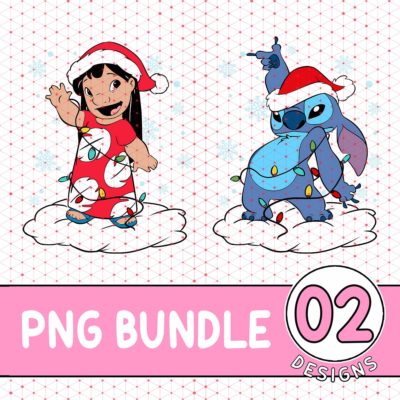 Lilo & Stitch Christmas Clipart PNG Bundle – Cute Blue Animal Holiday Cartoon Merry Christmas Design