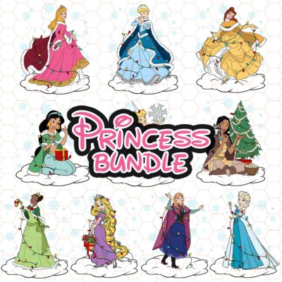 Disney Princess Christmas PNG Bundle – Xmas Princess Squad, Disneyland Princess Holiday Clipart Design