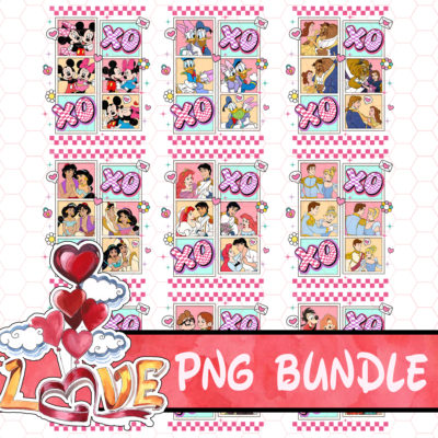 Disney Valentine XOXO Bundle PNG – Mickey Minnie Vintage, Princess Couple Art, Romantic Gift Download