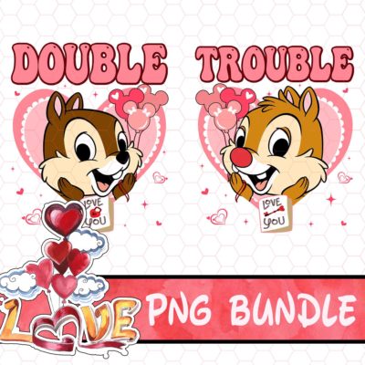 Chip & Dale Love Hearts Balloons Bundle – Disney Valentine Couple Art, Double Trouble Romance, WDW Matching